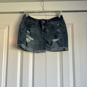 Midi Blue Ripped Jean Shorts